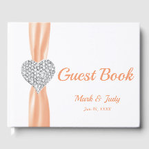 Orange Diamond Heart Bröllop Guestbook