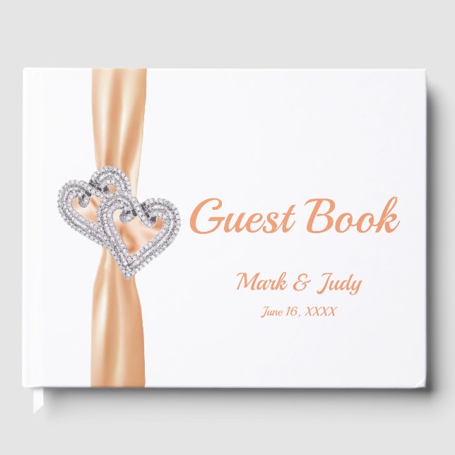 Orange Diamond Hearts Bröllop Guestbook Gästböcker (Framsida)