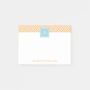 Orange Diamonds Mönster och Aqua Monogram Post-it Block