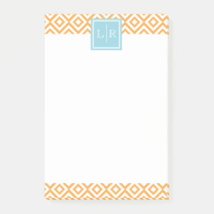 Orange Diamonds Mönster och Monogram Post-it Block