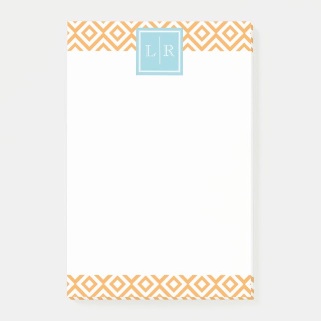 Orange Diamonds Mönster och Monogram Post-it Block (Framsida)