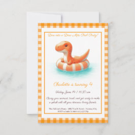 Orange Dino Bassäng Party - inbjudan på födelsedag