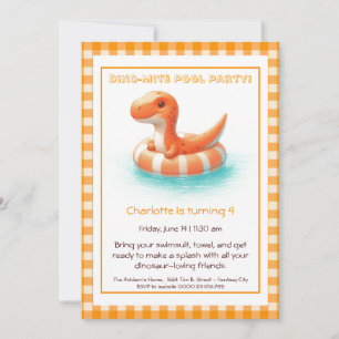Orange Dino-Mite Birthday Bassäng-inbjudan Inbjudningar