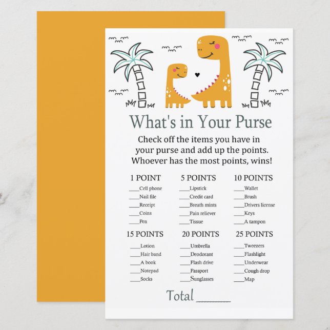 Orange Dino What's in your purse match babydusch (Fram/baksida)