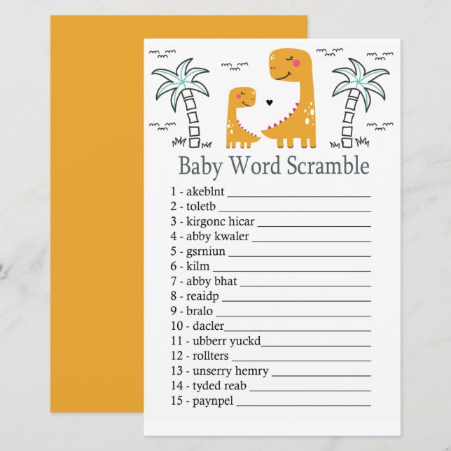 Orange Dinosaur Baby ord-scramble-spel (Fram/baksida)