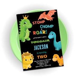 Orange Dinosaur Birthday-inbjudningar Inbjudningar