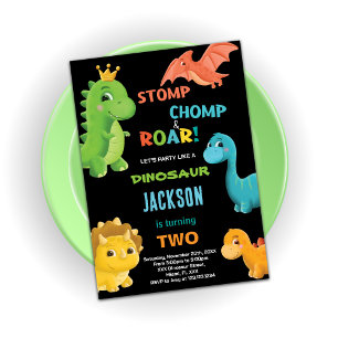 Orange Dinosaur Birthday-inbjudningar Inbjudningar