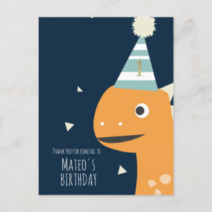 Orange Dinosaur Birthday Tack Party Vykort