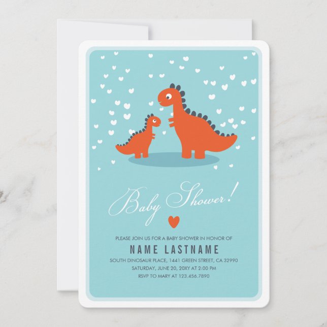 Orange Dinosaur Blue Baby Shower Inbjudan Rundad (Framsida)