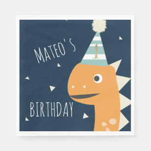 Orange dinosaur födelsedags tack fest pappersservett