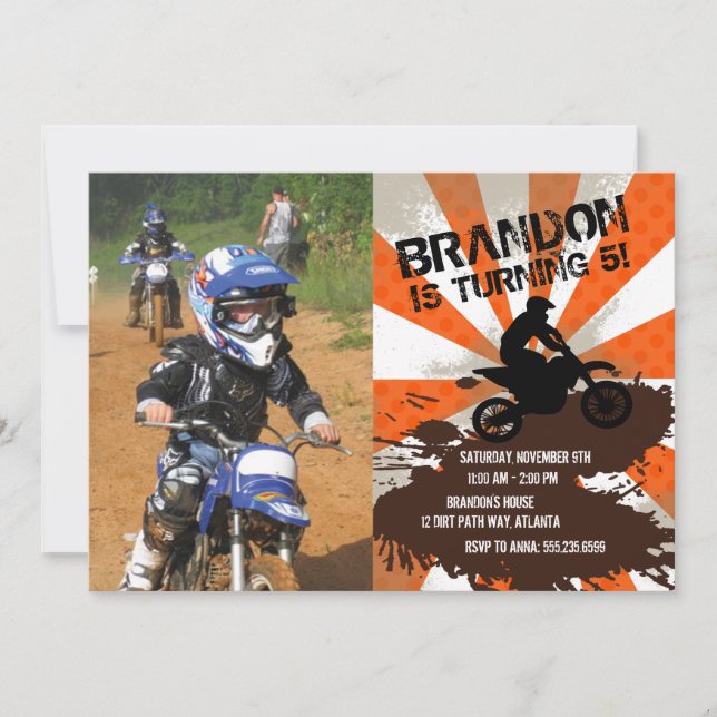 Orange Dirt Bike Birthday-inbjudan Inbjudningar (Framsida)