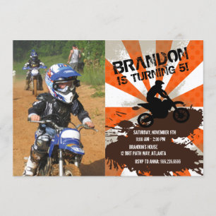 Orange Dirt Bike Birthday-inbjudan Inbjudningar