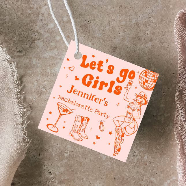 Orange Disco Cowgirl Rodeo Sällskapsfest Gåvor Etiketter (Skapare uppladdad)