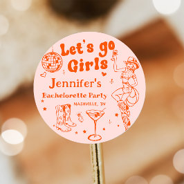 Orange Disco Cowgirl Rodeo Sängvätningsparty Runt Klistermärke