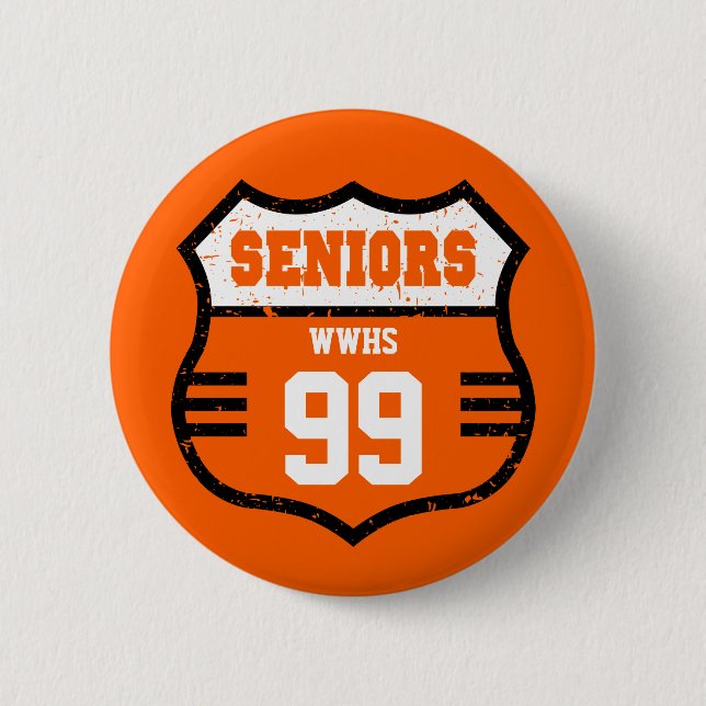 Orange Distress Seniors Road Sign Knapp (Framsida)