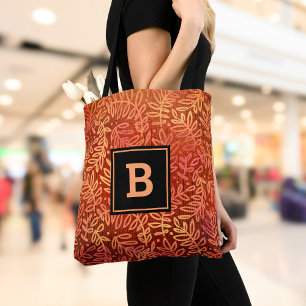 Orange, djärv monogram löv mönster, modern anpassn tygkasse