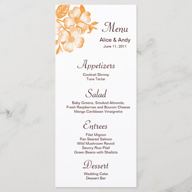 Orange Dogwood Flower Menu Card Meny (Framsida)