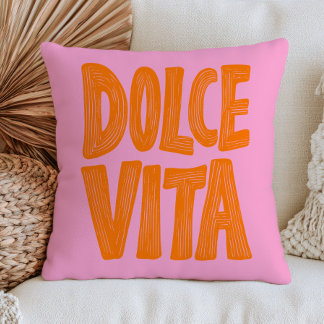 Orange Dolce Vita på Pastellrosa Modern Italiensk Kudde