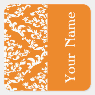 Orange Dold Damask vid Emporiomoffa med namn Fyrkantigt Klistermärke