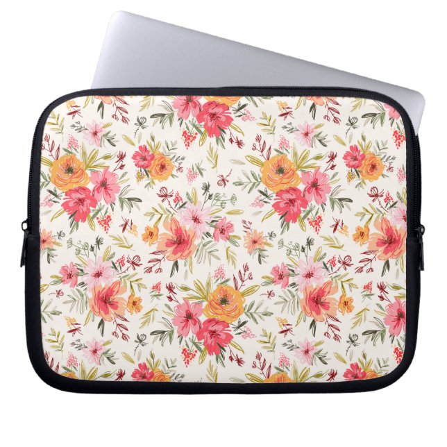 Orange Doodle Garden Flower Mönster Laptop Fodral (Framsidan)