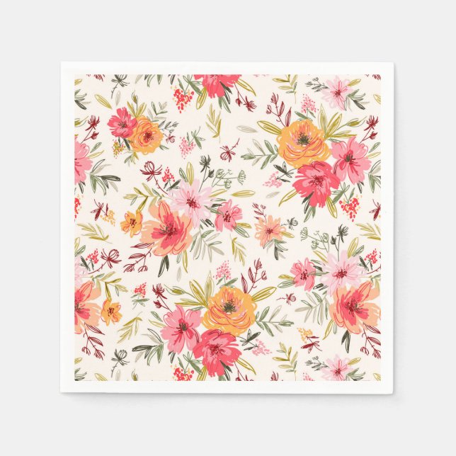 Orange Doodle Garden Flower Mönster Pappersservett (Framsidan)