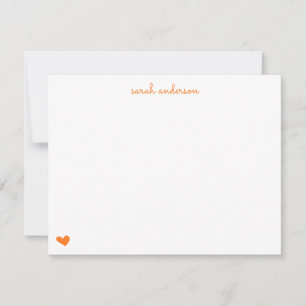 Orange Doodle Heart Personlig Stationery Anteckningskort