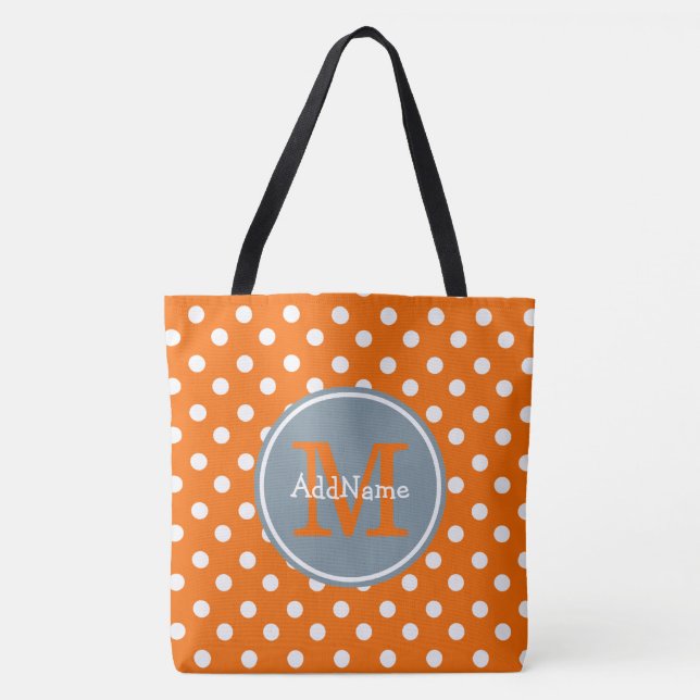 Orange Dots Silver Monogram & Personlig Namn Tygkasse (Framsida)