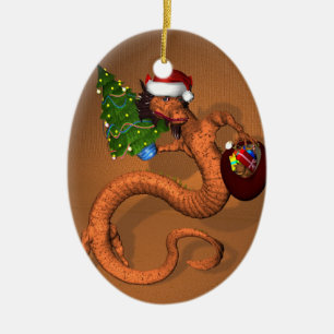 Orange Dragon Julgransprydnad Keramik