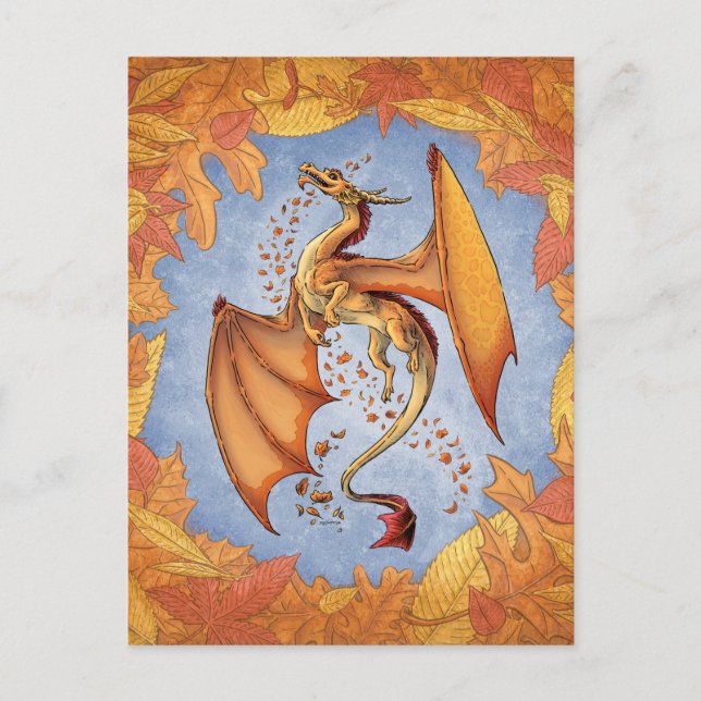 Orange Dragon of Autumn Fantasy Art Vykort (Framsida)
