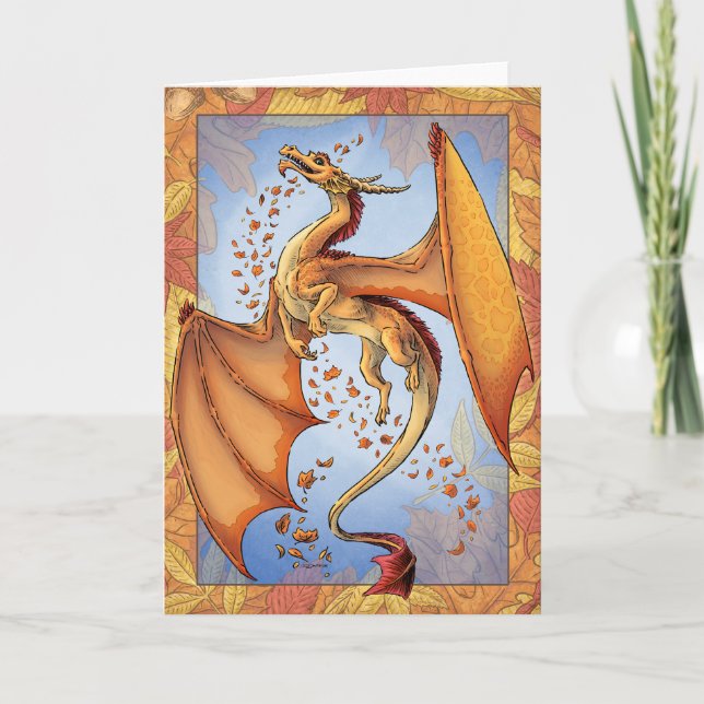 Orange Dragon of Autumn Nature Fantasy Art Kort (Framsida)