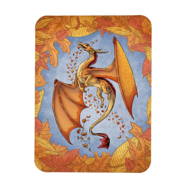 Orange Dragon of Autumn Nature Fantasy Art Magnet (Vertikal)