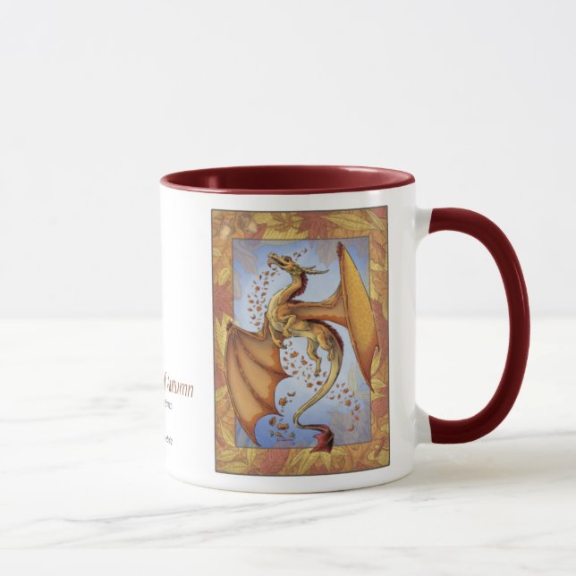 Orange Dragon of Autumn Nature Fantasy Art Mugg (Höger)