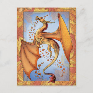 Orange Dragon of Autumn Nature Fantasy Art Vykort