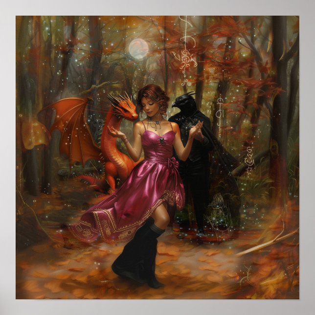 Orange Dragon Raven Witchy AI Art Matte Value Poster (Framsidan)