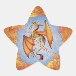 Orange drake av höstfantasikonst stjärnformat klistermärke