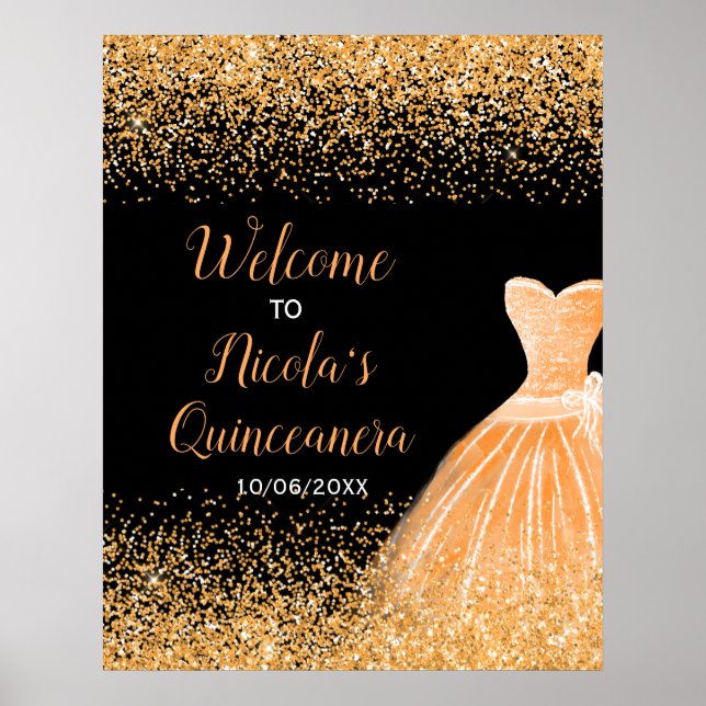 Orange Dress Faux Glitter Quinceanera Välkommen Poster (Framsidan)