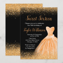 Orange Dress Faux Glitter Sweet 16 Birthday