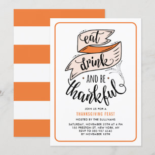 Orange Drick och var tacksam Thanksgiving Inbjudningar