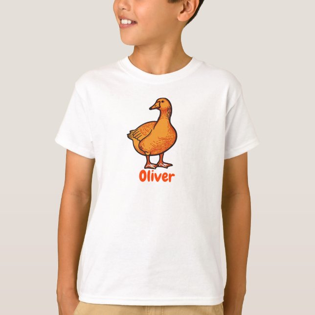 Orange Duck Kids T-Shirt – Cute and Playful Animal (Framsida)