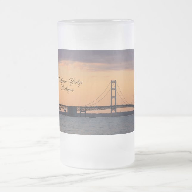 Orange Dusk Mackinac Bridge Frosted Mugg (Center)