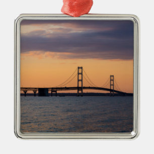 Orange Dusk Mackinac Bridge Julgransprydnad Metall