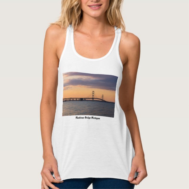 Orange Dusk Mackinac Bridge Tanktop Linne Med Racerback (Framsida)