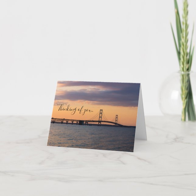 Orange Dusk Mackinac Bridge Thinking Card Kort (Framsida)