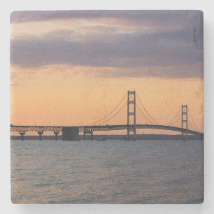 Orange Dusk Mackinac Bridge Underlägg Sten