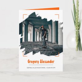 Orange Edgy Abstrakt Brushline Photo Studenten Inbjudan