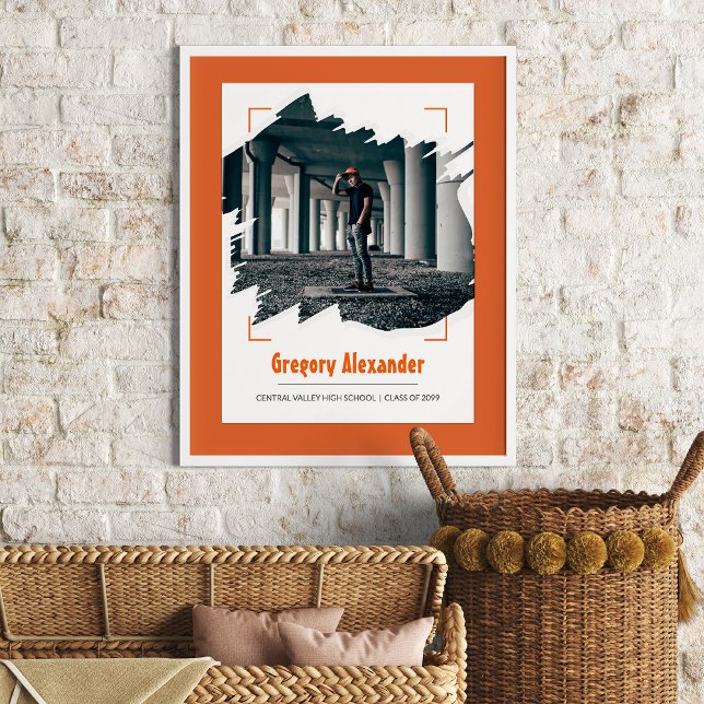 Orange Edgy Abstrakt Brushline Photo Studenten Poster (Skapare uppladdad)