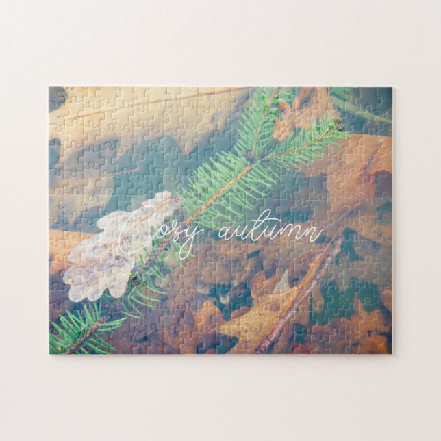 Orange ek löv under vatten pussel (Horisontell)