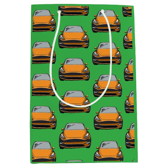 Orange Electric Fordon SUV Grönt Bakgrund för  (Framsidan)