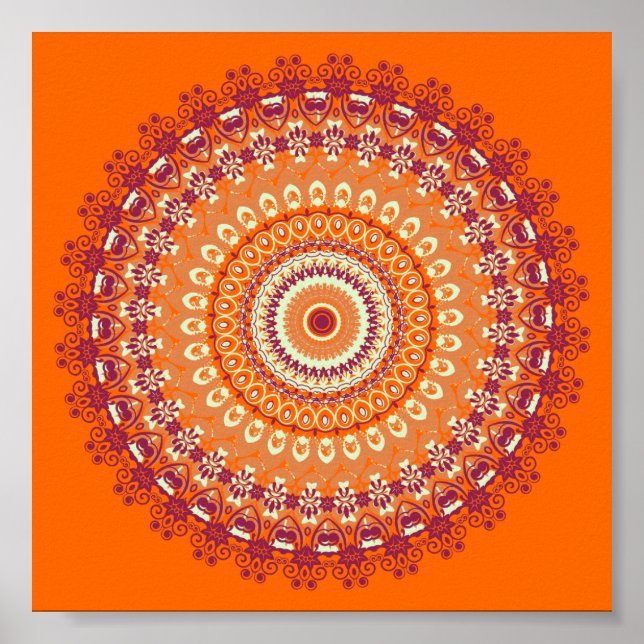 Orange Elegance Mandala Kaleidoscope Poster (Framsidan)