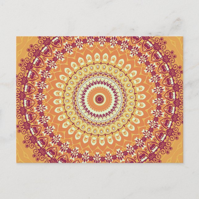Orange Elegance Mandala Kaleidoscope Vykort (Framsida)